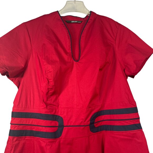 eShakti Red & Navy  Womens Size 2X-20W Contrast Trim Poplin Dress - Picture 2 of 6
